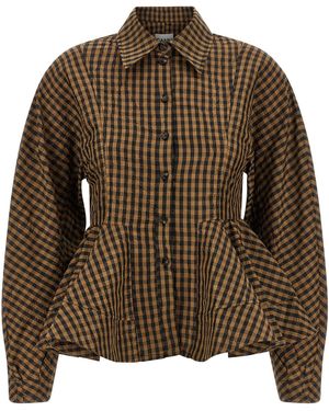 Ganni 'crinckled Taffetà' Blouse - Brown
