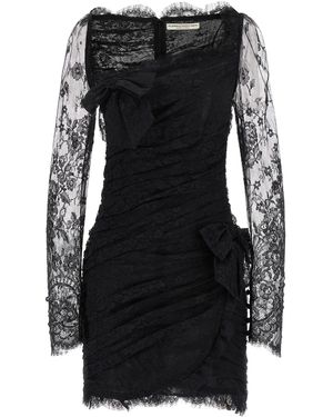 Alessandra Rich Draped Lace Mini Dress With Plunging Neckline - Black