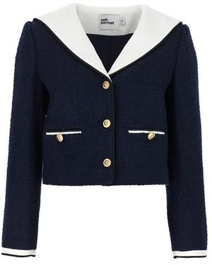 Self-Portrait Boucle Contrast Collar Jacket in Blue | Lyst