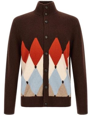 Ballantyne Strickjacke Mit Diamant-Intarsienmuster "Classic Diamond" - Rot
