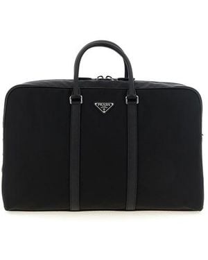 Prada Sacca Da Viaggio Re-Nylon E Saffiano - Nero