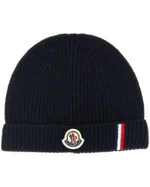 Moncler Tricolour Detail Beanie - Blue