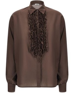 SOSUE 'antonia Slim Ruffle' Shirt - Brown