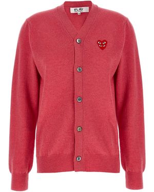 COMME DES GARÇONS PLAY 'double Red Emblem' Cardigan - Pink