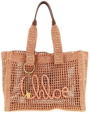 Chloé Chloé Borsa Tote Con Logo Ricamato - Marrone