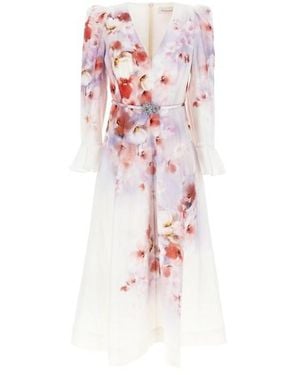 Zimmermann 'crush Frill Sleeved Midi' Dress - White
