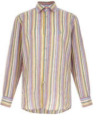 Etro Striped Linen Shirt With Embroidered Logo - White