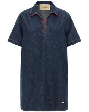 Valentino Garavani Chambray 'vlogo' Denim Dress - Blue