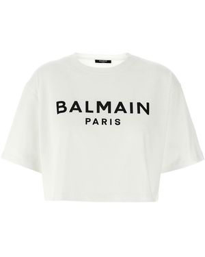 Balmain Logo Crop T-shirt - White