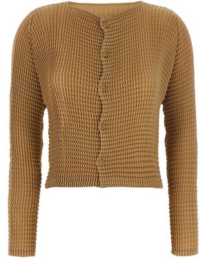 Issey Miyake 'suede Like Pleats' Cardigan - Brown