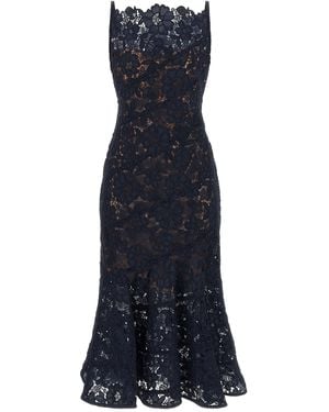 Self-Portrait Self-Portrait Midi Dress With Floral Lace Construction - Blue