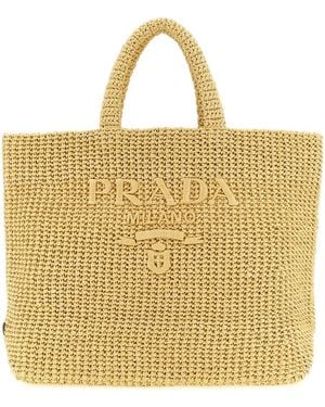 Prada Crochet Raffia Shopping Bag - Metallic