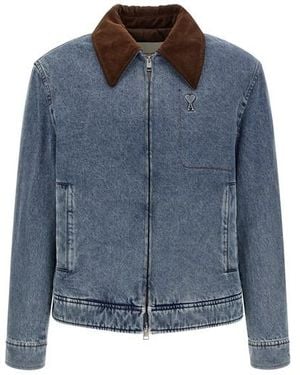 Ami Paris Giacca Denim 'Ami De Cœur' - Blu
