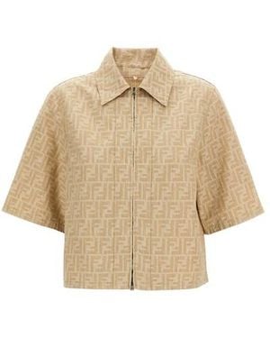 Fendi Giacca Denim Chambray Ff - Neutro