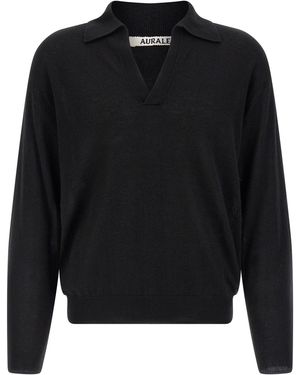 AURALEE 'knit Skipper Polo' Jumper - Black