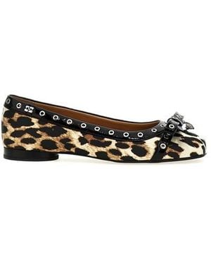 Ganni Ballerina 'Leopard Eyelets Bow' - Nero