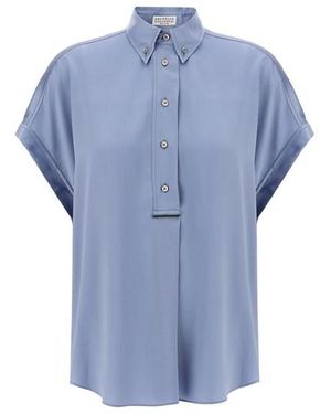 Brunello Cucinelli Camicia Seta - Blu