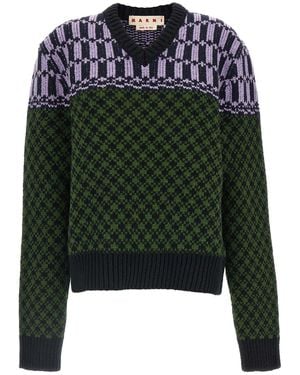 Marni Geometric Knit Jumper - Green