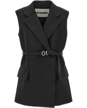 Jil Sander Belt Wool Vest - Black