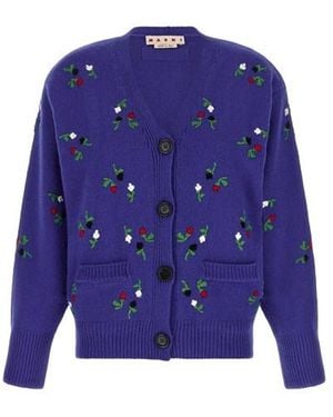 Marni Cardigan Ricami Floreali - Blu
