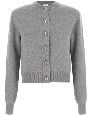 Balmain Strickjacke Mit Rundhalsausschnitt Und Skulpturalem Knopf - Grau