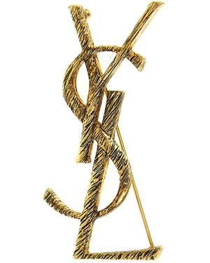 Saint Laurent Textured Cassandre Brooch - Metallic