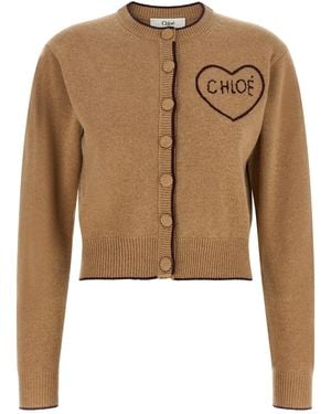 Chloé Heart Intarsia Cardigan - Natural