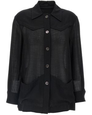 Ferragamo Semi-Transparent Wool Jacket - Black