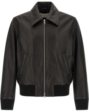 Ami Paris 'ami De Coeur' Leather Bomber Jacket - Black