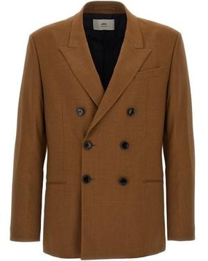 Ami Paris Double-breasted Blazer - Brown
