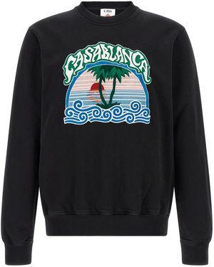 CASABLANCA 'palm Tree Emblem' Embroidered Sweatshirt - Black
