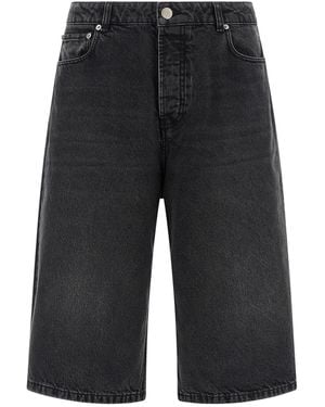 Ami Paris Denim Bermuda Shorts With Logo Patch - Black