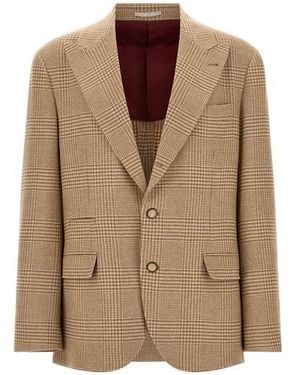 Brunello Cucinelli Blazer Flanella Principe Di Galles - Marrone