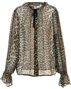 Ganni 'leopard Print Chiffon Tie String' Shirt - Multicolour