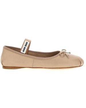 Miu Miu Logo Leather Ballet Flats - White