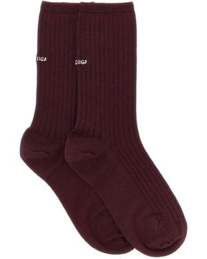 Balenciaga Logo Embroidery Ribbed Tights - Red