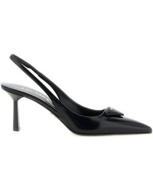 Prada Brushed Leather Slingback Court Shoes - Black