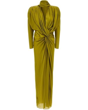 Balmain Draped Silk Dress With Knot - Green
