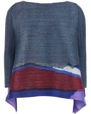 Pleats Please Issey Miyake 'grainy Colors' Top - Blue