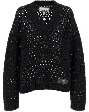 Ganni Pullover 'Cotton Mix V-Neck' - Schwarz