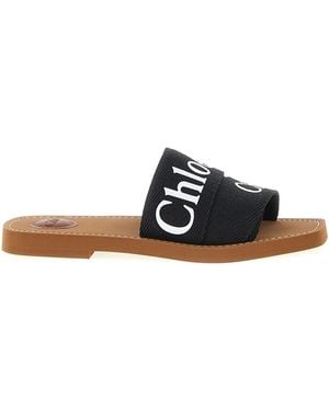 Chloé Chloé Woody Pantolette Mit Kontrast-Logo-Detail - Schwarz