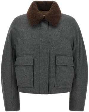 Brunello Cucinelli Shearling Collar Cropped Jacket - Black
