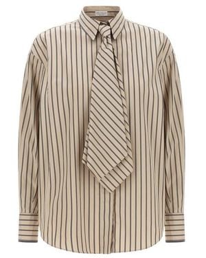 Brunello Cucinelli Camicia Con Cravatta - Marrone