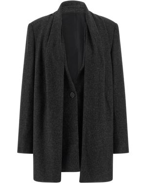 TOTEME Lightweight Mélange Flannel Blazer With Integrated Scarf - Black