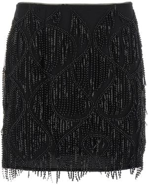 ROTATE BIRGER CHRISTENSEN Beaded Fringed Skirt - Black