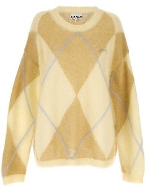 Ganni Maglione rombi ricamo logo - Giallo