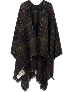 Barbour Serape With Tartan Pattern And Fringed Hem - Black