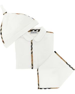 Burberry Baby Set 'hamilton' Jumpsuit + Cap + Bib - White