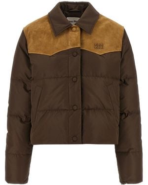 Miu Miu Puffer Jacket With Contrast Yoke - Brown