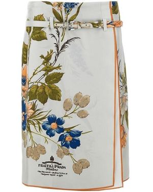 Prada Printed Twill Silk Skirt - Multicolor